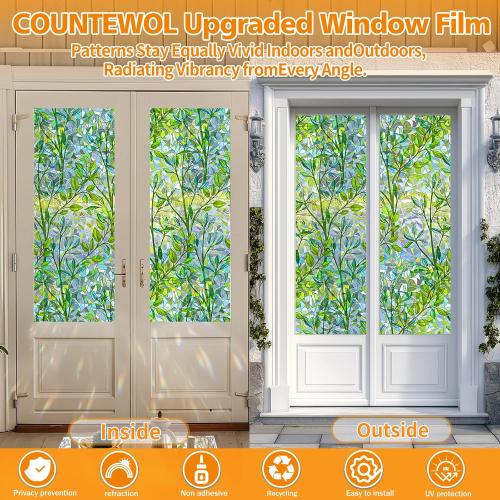 Window Privacy Film Stain Glass Window Film Rainbow Window Film Window clings Non-Adhesive Reusable Decorative for Room (Leaf Rainbow, 45.2 x 78.7 in)