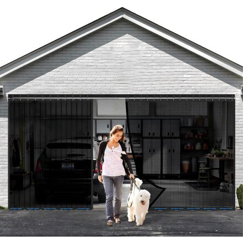 ‼️has mild scratches and may be stains or missing pieces ‼️Sliding Garage Door Screen 16x7FT for 2 Car Garage Doors, 2026 New Upgraded Magnetic with Track Closure, Heavy Duty Mesh and Weighted Bottom, Retractable (Black, 16 * 7FT)