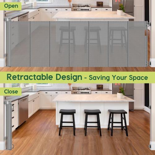 Reinforced 80 Inch Extra Wide Retractable Dog Gate to Prevent Crawling Through, Super Wide XL Retractable Baby Gates for Dog Indoor, Long Baby Gates Indoor Extra Long, Outdoor Mesh Pet Gate, Gray