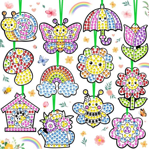 36 Sets Spring Diamond Painting Kits DIY Hanging Diamond Art Spring Crafts Butterfly Flower Gem Ornaments for Home Party Decor Sunday School Classroom Activities