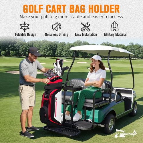 Foldable Golf Cart Bag Holder for Four Seat Golf Cart, Upgraded Golf Cart Rear Seat Bag Rack with Stainless Steel Buckle for EZGO Club Car Yamaha, Fits Safety Grab Bar Maximum 8'' Wide