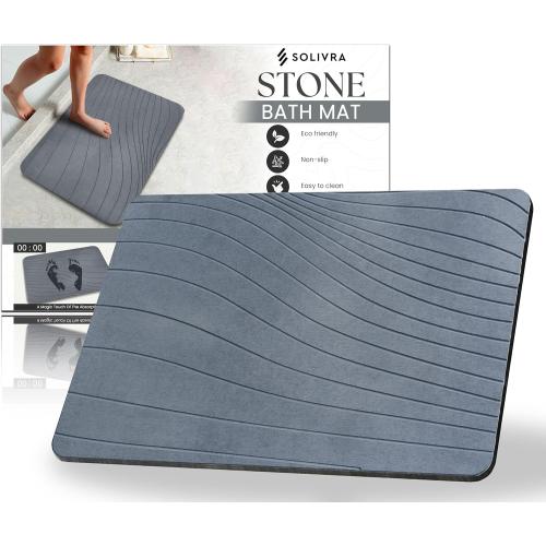 Stone Bath Mat - Quick-Dry Diatomaceous Earth Mat - Super Water Absorbing Diatomite Stone Bathmat, Natural, Non-Slip, Fast Drying, Versatile Stone Bath Mats for Bathroom, Shower, or Kitchen Use (Grey)
