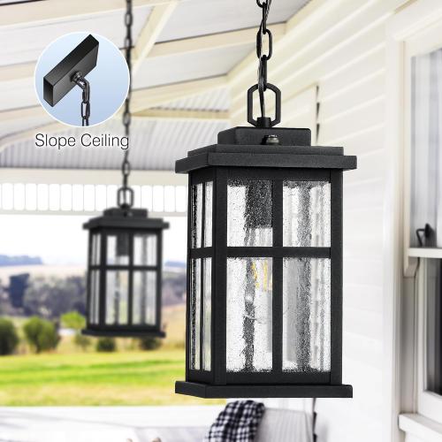 VIANIS Dusk to Dawn Large Outdoor Pendant Light Fixture, Black Modern Outdoor Hanging Porch Light, Anti-Rust Waterproof Exterior Chandelier for Porch with Adjustable Chains, Exterior Pendant Light