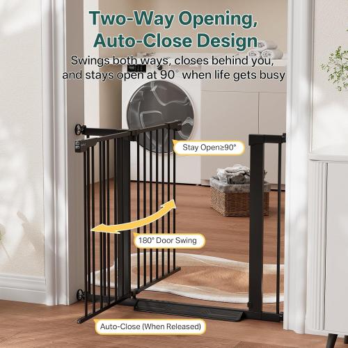 InnoTruth 27-36.6 in Wide Baby Gate for Stairs and Doorways, Indoor Metal Dog Gate for Pets, Auto Close 2 Way Swing Walk Through Door, Double Lock & Y-Bolts, Pressure or Hardware Mount, Black