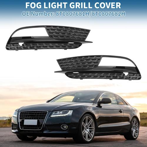 Fog Light Grill No.8T0807681H/8T0807682H 20.28x5.12 Front Lower Bumper Fog Light Cover Inserts for Audi A5 2013-2017 ABS Black
