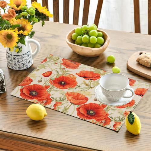Botanical Flower Placemats Set of 4 Butterfly Plants Floral Botanic Plants Flower Leaves Placemats Rustic Floral Waterproof Washable Table Placemats for Dining Kitchen Decoration 4 PCS