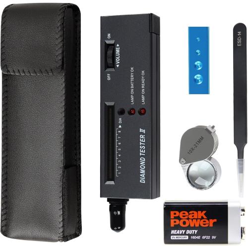 Black MIUONO Diamond Tester, Professional Diamond Gem Tester Pen with 10x Magnifier and Tweezers for Novice and Expert (Battery Included)