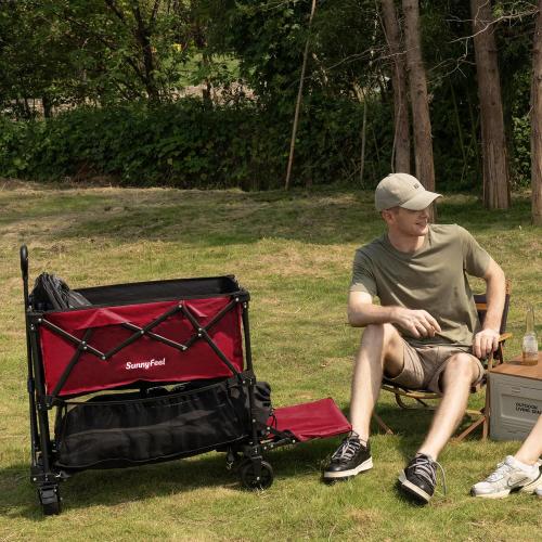 SUNNYFEEL Lightweight 47''L Double Decker Wagon for Sport, 270L Collapsible Wagon Cart,331lbs Collapsible Outdoor Utility Wagon Cart for Shopping Garden Camping,Red-Lightweight