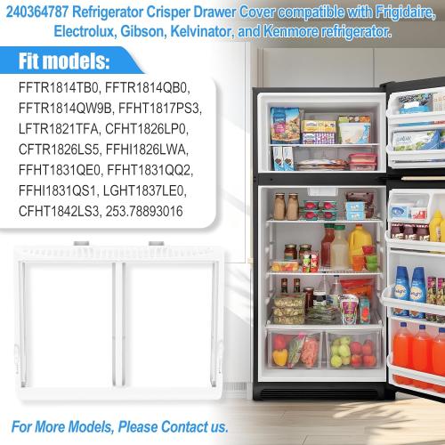 UPGRADED 240364787 Refrigerator Crisper Drawer Cover Frame Compatible with Frigidaire Crisper Drawer Replacement, Crisper Pan Cover Unit AP4432913, 240364794, FFTR1821TS0, FFTR1814TWB Crisper Drawer