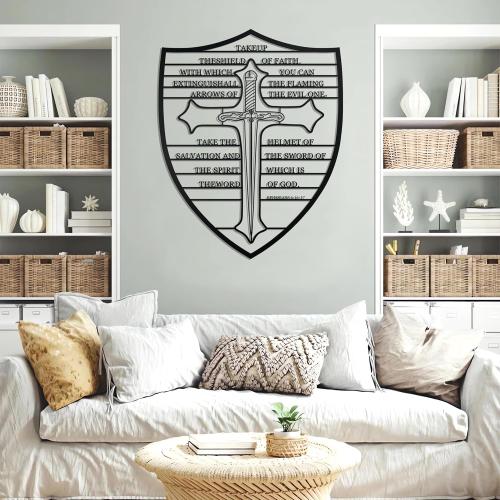 Cpcdaosk Armour of God Metal Wall Art, Bible Verse Large Wall Decor, Christian Cross Religious Hanging Sign for Living Room Bedroom Bathroom Study Room Decoration