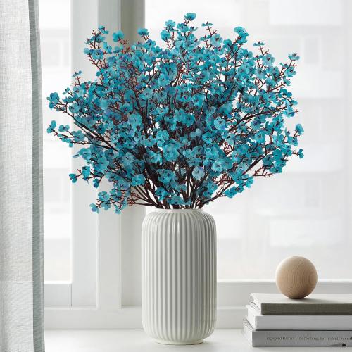 8Pcs Babys Breath Artificial Flowers Silk,Real Touch Peacock Blue Bouquets Flowers for Vase Home Office Wedding Spring Winter Indoor Outdoor Centerpiece Table Decorations
