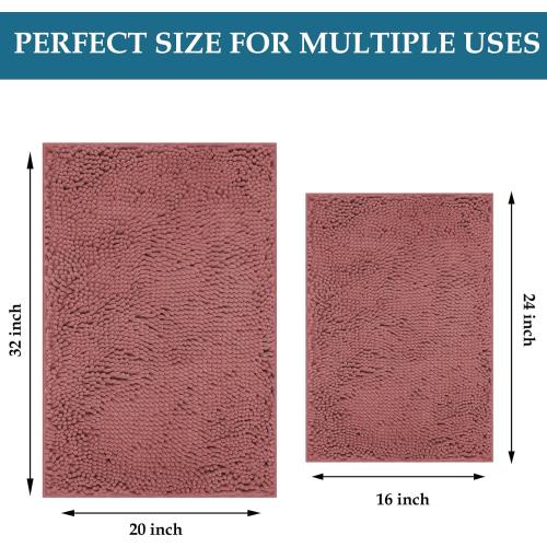 RUN HELIX Bathroom Rugs Sets 2 Piece Thick Absorbent Chenille Bath Rug Set Non Slip, Soft Shaggy Bath Room Floor Mats for Bathroom, Machine Washable, Misty Rose