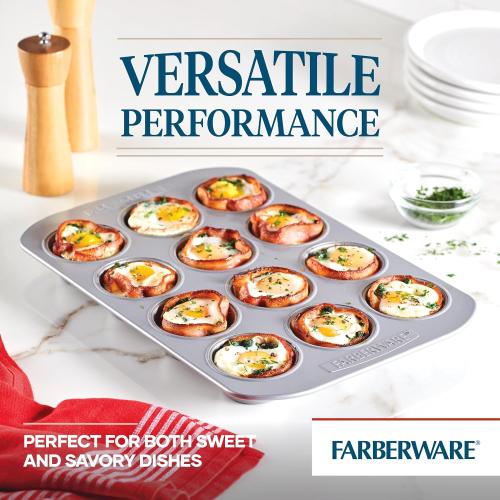 Farberware Bakeware Nonstick Muffin Pan, 12-Cup, Cupcake Baking Pan, Gray ‼️mild stains‼️