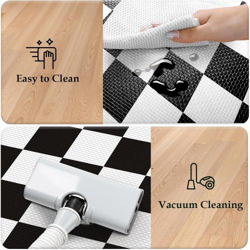 KIMODE Farmhouse Kitchen Rugs, Anti-Fatigue Kitchen Mats, Non-Slip, Cushioned Standing Mat, 17x47 17x29, Black Diamond Check