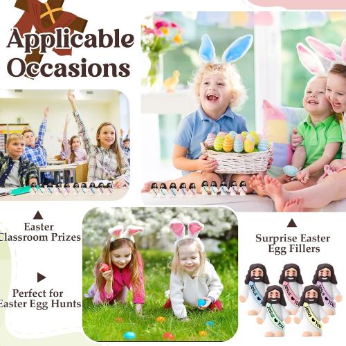 Bememo 100 Pcs Little Jesus Figures Jesus Loves You Original Design Pocket Rubber Little Figures to Hide and Seek Sunday Religious Party Share Easter Gifts(Macaron Colors)