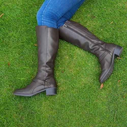 Size 6.1/2...Hawkwell Women's Wide Calf Double Zipper Knee High Riding Boots