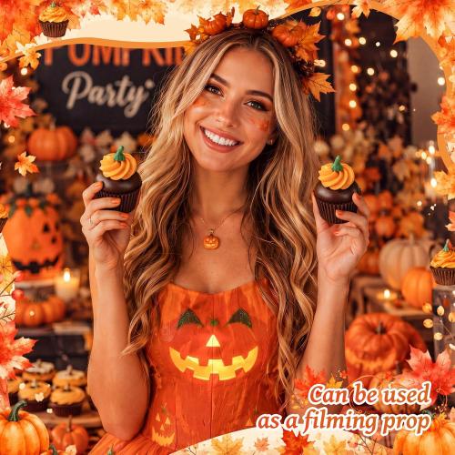 Novabright 4 Pcs Fall Fake Pumpkin Cupcakes Fall Tiered Tray Decor Foam Artificial Cupcakes Autumn Farmhouse Table Decoration Thanksgiving Party Home Photography Props