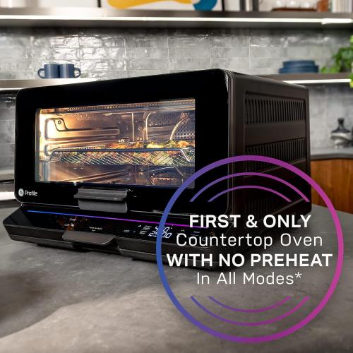 GE Profile Smart Oven with No Preheat, 11-in-1 Countertop Oven including Air Fry, Warm, Toast, Broil, Roast, Pastry, Reheat, and more, WiFi and Smart Connected, Black (Little Damaged, see the picture)