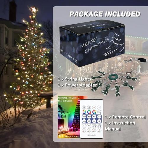 ASTRAEA Christmas Tree Lights, Christmas Lights Indoor Outdoor 200 LED 6.6FT x 10 String Lights with DIY scenarios 24 Modes Remote Control Multicolor Timing Function for Christmas Tree Decorations