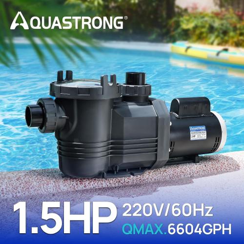 Aquastrong Riptide Series 1.5 HP In/Above Ground Pool Pump, 220V Single Speed, Up to 6,604 GPH High Flow, Pure Copper Motor, Energy Efficient, Self Priming with Filter Basket