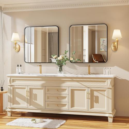 28x28 Black Square Mirror, Bathroom Mirrors for Over Sink, Rectangle Bathroom Vanity Mirror for Wall, Large Modern Metal Frame Shatterproof Rectangular Mirror for Restroom Powder Room Toilet