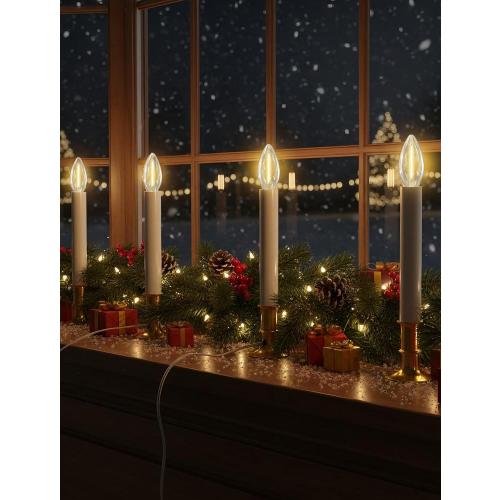 4 Pack Electric Window Candles with Sensor Dusk to Dawn,Christmas Window Candles Gold Plated Base,9 Inch Candle Lights with 0.6W LED E12 Bulbs for Indoor Christmas Decor