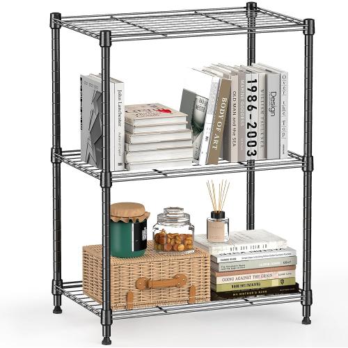 Black 11.8 D x 17.7 W x 26.3 H Shelving 450 lbs Steel Storage Shelving 3-Tier Utility Shelving Unit Steel Organizer Wire Rack for Home,Kitchen,Office (11.8 D x 17.7 W x 26.3 H)