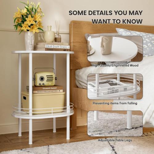 Small Modern Oval Side Table with Storage,2-Tier Side Tables Living Room,Sturdy Nightstand for Small Space - Living Room, Bedroom, Bathroom, Nursery (1PC,White)