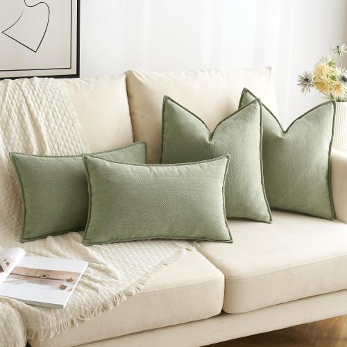 MIULEE Pack of 2 Sage Green Decorative Pillow Covers 16x16 Inch Soft Chenille Luxurious Couch Throw Pillows Farmhouse Cushion Covers with Elegant Design for Sofa Bedroom Living Room Spring Home Decor