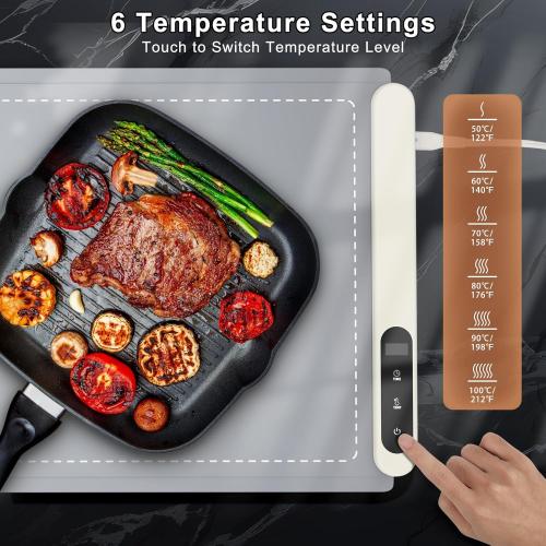 FYY Extra Large Warming Mat for Food - Rapid and Full Surface Heating, 6 Temp Settings, 6H Timer, Rollable Portable Food Warming Mat for Gatherings, Parties, Keep Meal Warm (XX Large Size, Gray)