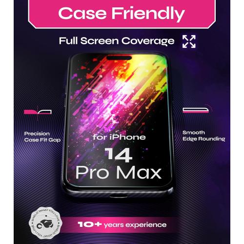 Defenslim Screen Protector for iPhone 14 Pro Max (2Pack), Easy Auto-Align Install Kit, 6.7 Tempered Glass, 9H Hardness, Ultra HD Clear, Case Friendly, EasyShield