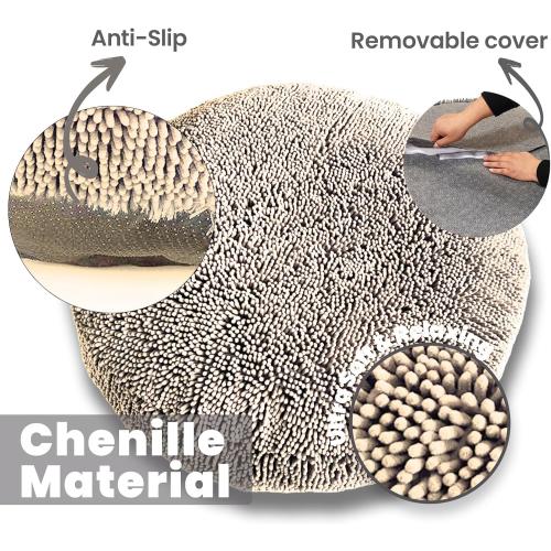 Muddy Mat® Cloud K-9 Bed for Dogs & Cats, Soft & Relaxing Donut Dog Bed, Chenille Material, Removable Cover, Washable & Dryer Safe–Beige Small(25'x25')