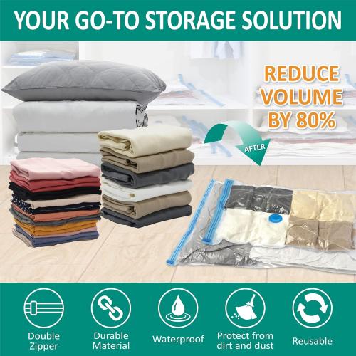 6 Jumbo Vacuum Storage Bags, Space Saver Bags Compression Storage Bags for Comforters and Blankets, Vacuum Sealer Bags for Clothes Storage, Hand Pump Included