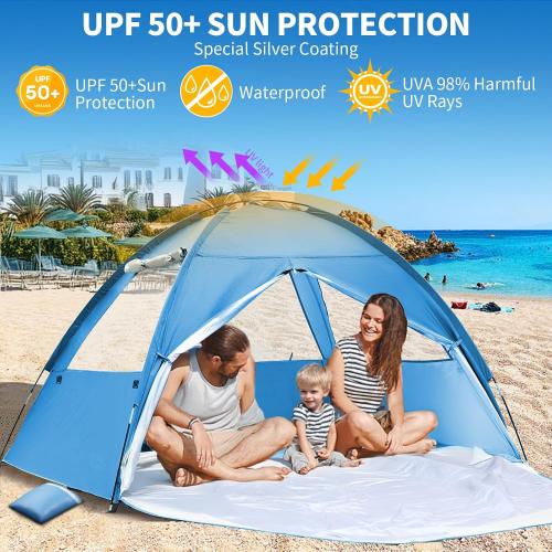 COVACURE Beach Tent Sun Shelter UPF 50  UV Protection for 3-4 Person-Blue