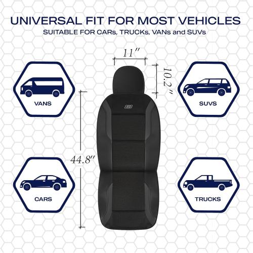 Skechers Memory Foam Leather Car Seat Covers, Air Cool Mesh Thick Seat Covers, Car Seat Covers Front Seats Airbag Compatible, Automotive Comfort for Most Cars, Vans, Trucks, SUV,Black