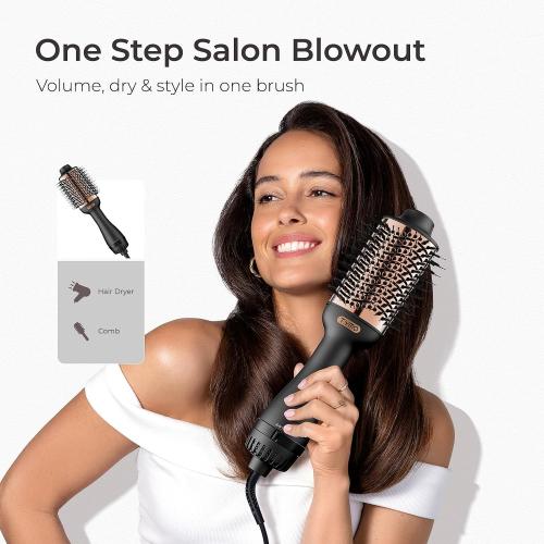 TYMO Hair Dryer Brush Blow Dryer Brush in One, 4 in 1 Ionic Hairdryer and Styler Volumizer with Oval Titanium Barrel, Hot Air Straightener for Smooth Frizz-Free Blowout, Gold, 2.85 Inch