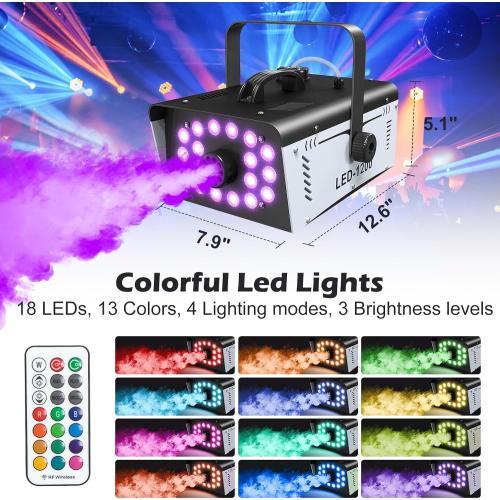 1200W Fog Machine Halloween Outdoor with 18 LED Lights 6000CFM Smoke Machine Fog Indoor with Remote for Wedding Party DJ Disco Stage