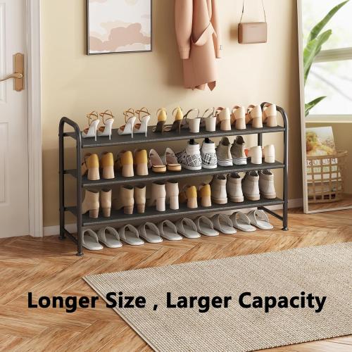Shoe Rack 3 Tier Long Storage Organizer Wide Metal Shoe Shelf for Closet Entryway Black