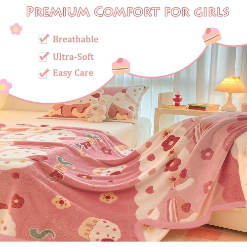MorroMorn Pink Twin Blanket for Bed Couch Daybed, Fall Super Soft Fleece Blankets for Girls Kids Teen Preppy Dorm - Cozy Fluffy Plush Lightweight