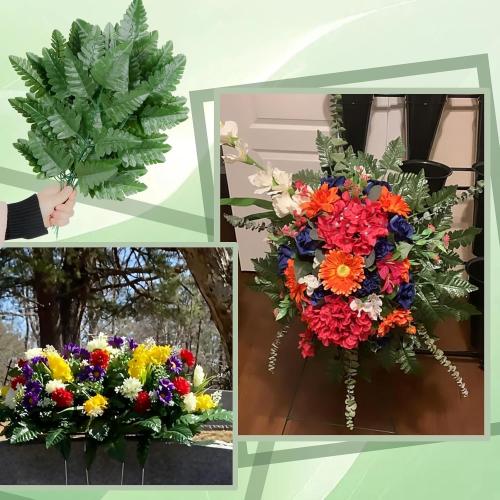 XONOR Artificial Silk Leaf Fern - Artificial Fern Leaves Stem Faux Greenery Plant for Cemetery Grave Headstone Wedding Home Garden Decoration (100Pcs, Dark Green)