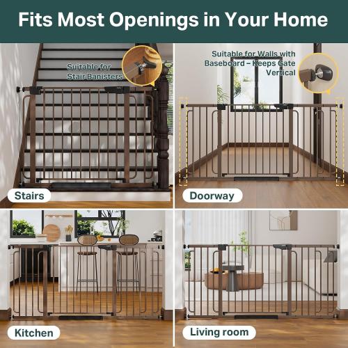 Cumbor 36.6-64 in Extra Wide Baby Gate for Stairs, Dog Gate Indoor, Black | Mom's Choice Awards Winner, Double Lock for Doorways, Auto Close Child Gate for Toddler & Pets, Pressure or Hardware Mounted