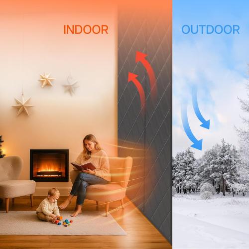 LazBlinds Thermal Insulated Door Curtain Fit Door Size 34 x 82, Magnetic Hands-Free Self Seal Door Cover, Weatherproof Oxford & Cotton Fiber Fill Blanket for Winter to Keep Warm, Grey