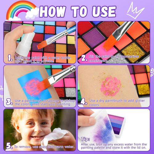 Face Painting Kit for Kids,54&18 Colors Professional Face Paint Makeup Kit | Water Activated Face Paint Palette, Body Paint for Adults,Non Toxic Makeup for Halloween,Christmas,Cosplay,Parties, Birthdays