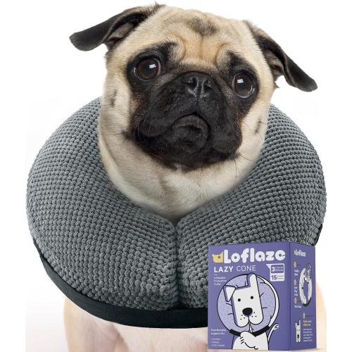Loflaze Soft Inflatable Dog Cone Collar Alternative After Surgery - Dog Neck Donut E Collar for Large Medium Small Dogs Cats Post Surgery - Recovery Collar to Stop Licking - Grey, L