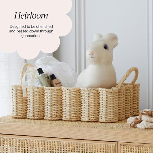 BEBE BASK Premium Wavy Scalloped Rattan Tray - Small Hand-Woven Scallop Wicker Tray - 19 x 9 x 6.5 in - Scalloped Basket - Scallop Basket