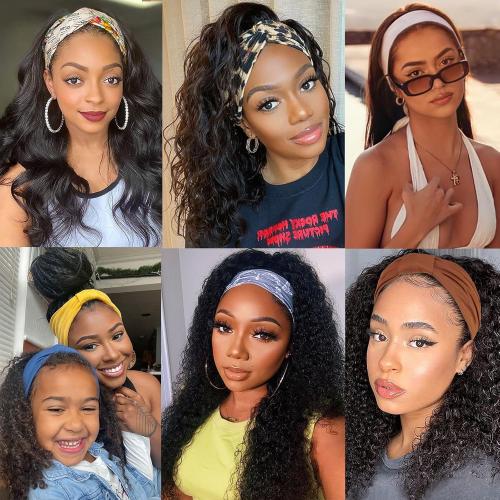 XTREND 4 Packs Wide Headbands Fashion Bandana Bohemian Style Elastic Knotted Non-Slip Headband Black Women Outdoor Sports Yoga Sweat Absorbent Solid Color Hair Accessories (Black Series)