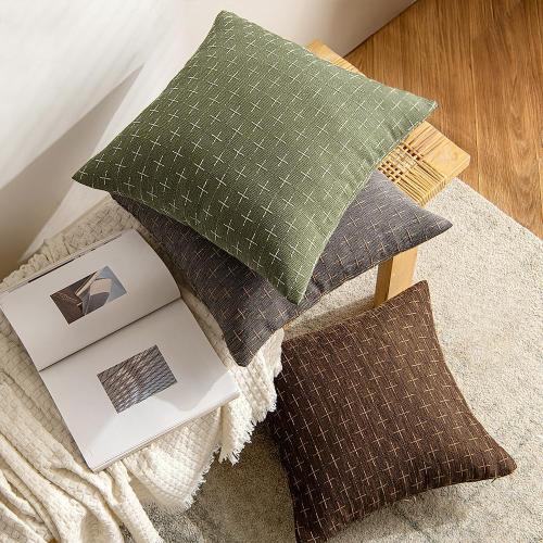 MIULEE Pack of 2 Decorative Vintage Burlap Linen Throw Pillow Covers Modern Farmhouse Pillowcase Rustic Woven Textured Cushion Cover for Sofa Couch Bed 18x18 Inch Olive Green