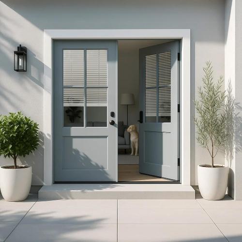 REGAL estate Strong Hold Magnetic Door Mini Blinds, White, 25 x 72 in | No-drill installation, Ideal for offices, kitchens, and magnetic steel entry doors, Light filtering, Cordless 1 in slats