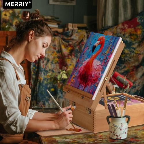 MERRIY 80-Piece Acrylic Paint Set, Artist Painting Supplies Kit with Tabletop Sketch Box Easel, 48 Colors Acrylic Paints,11x 14Stretched Canvas &More, Premium Acrylic Painting Set for Adults