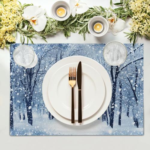 Winter Placemats Set of 4 18x12 Inch Snow Snowflake Forest White Holiday Linen Place Mat Heat-Resistant Washable Wipeable Winter Sence Table Mat for Party Kitchen Dining Home Decor
